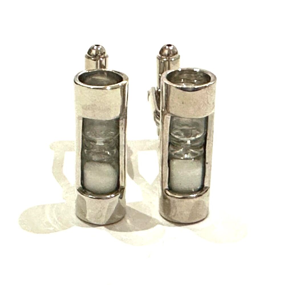 Hourglass Sand Timer Cufflinks — Silver & White Sand Unique Men's Gift